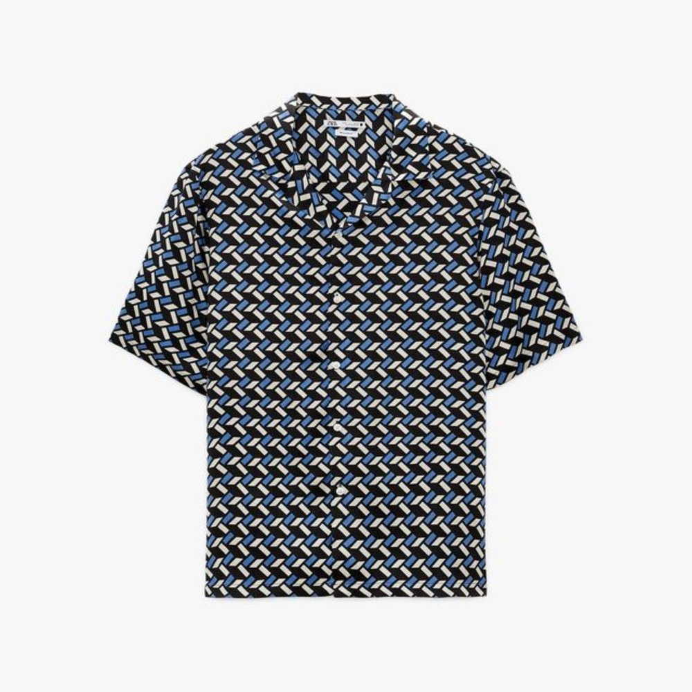 ZARA SHIRT WITH GEOMETRIC PRINT BLUE/YELLOW SIZE M 4486/970/800